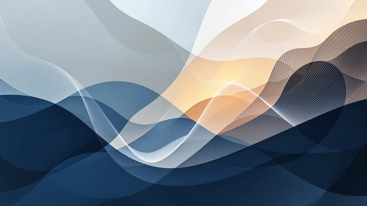 Abstract layered geometric planes in navy and gray with warm light filtering through, creating a sense of guidance and discovery in education.