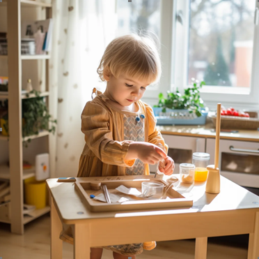 Child engaging in hands on activities in Montessori Practical Life